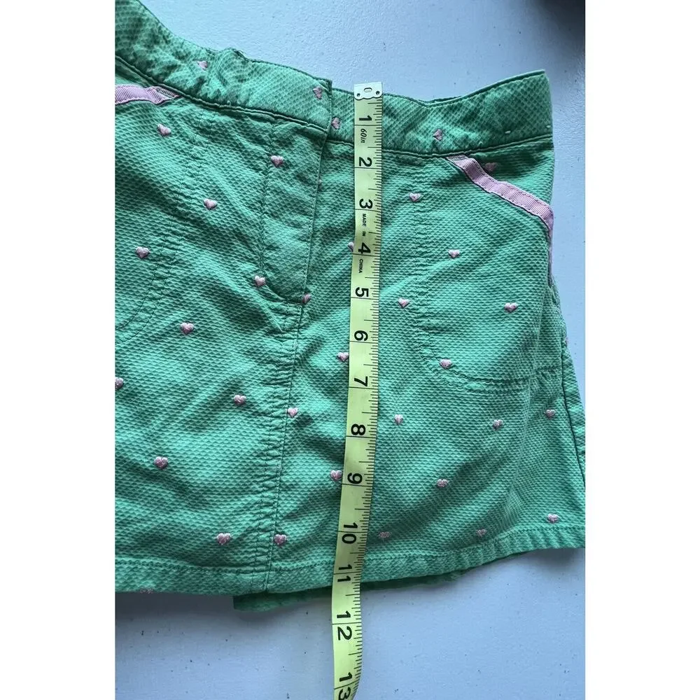 Gymboree Pink Hearts Green Pleated Back Skirt SKORT Girls Size: 7 Spring